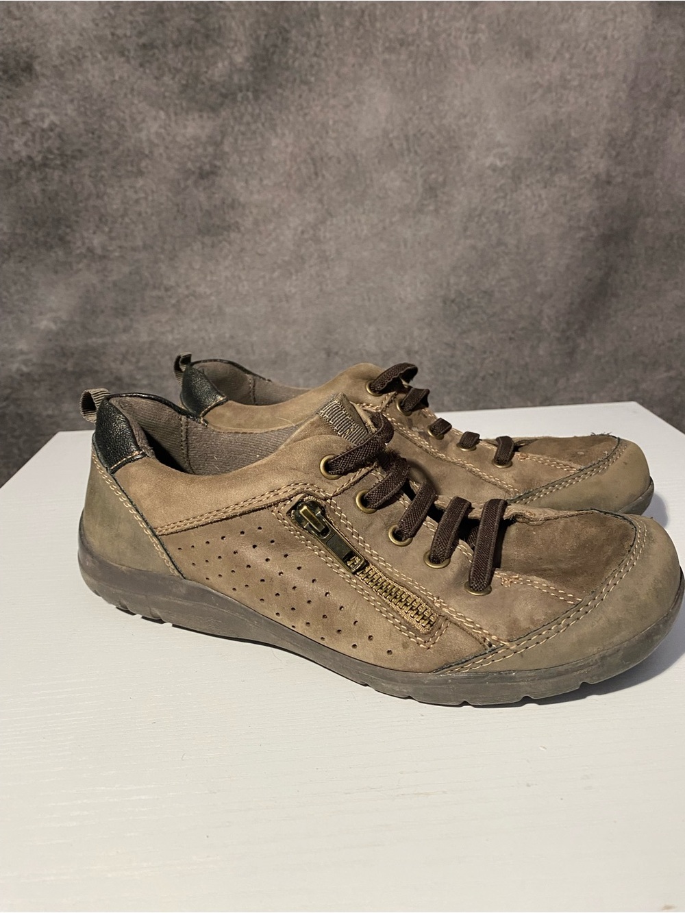 Earth Origins Women Brown Leather Side Zip Walking Sneakers Shoes Sz 8.5